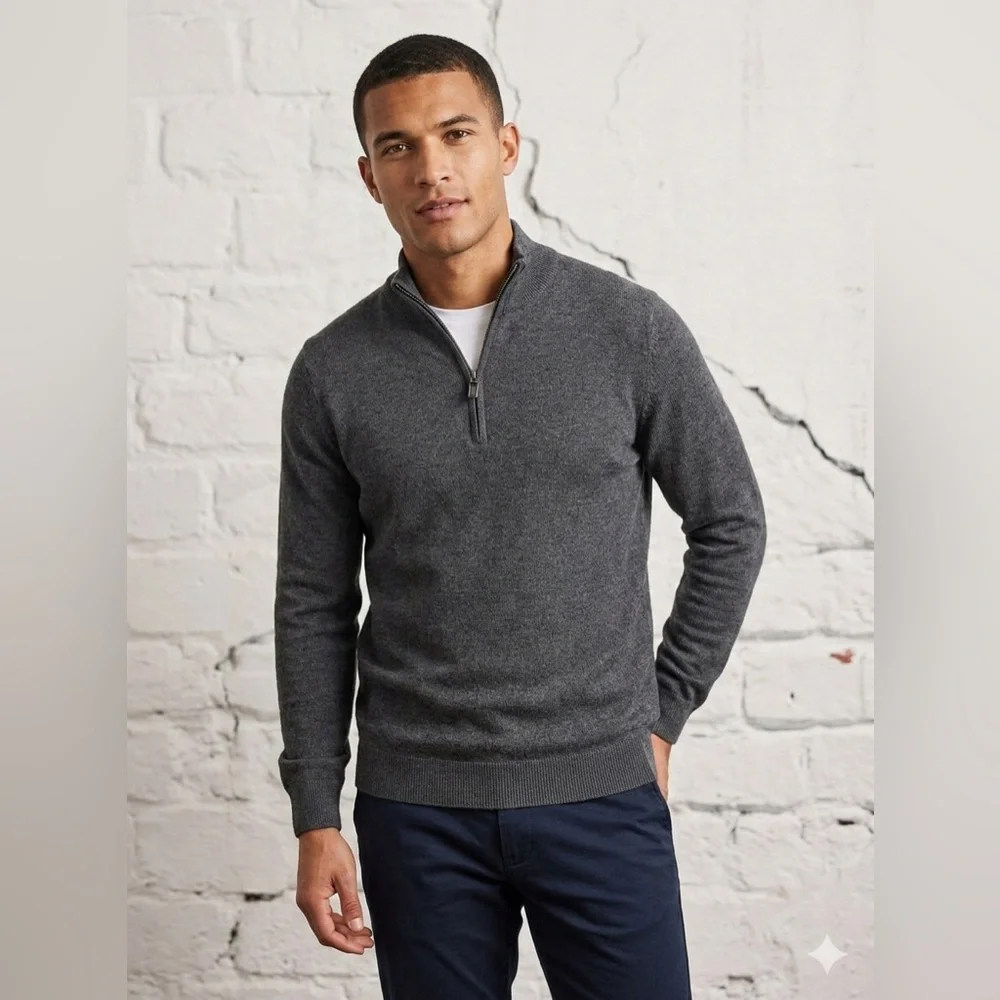 Jos. A. Bank Men's Traveler Quarter Zip 100% Merino Wool Sweater Long Sleeve‎